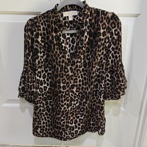 Michale Kors Leopard Print Ruffle Blouse